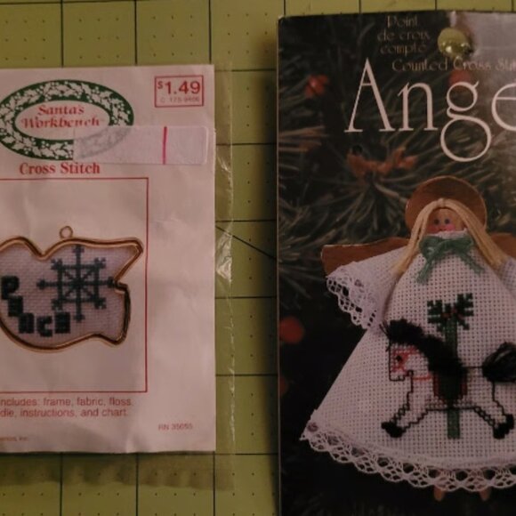 Lot of 2 Vintage Counted Cross Stitch Kits Christmas Dove & Angel Carousel Horse - Picture 1 of 4